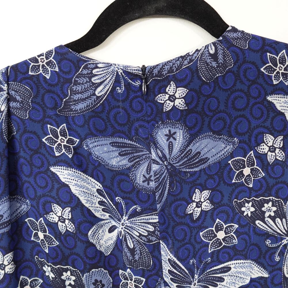 Eliza J Floral Long Sleeve Faux Wrap Midi Dress Blue Butterfly Floral New Size 4 - Picture 9 of 11